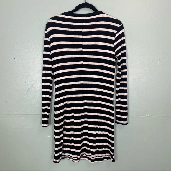 Reformation Jeanne Rib Striped Long Sleeve Mini Dress Stretch XL Black White‎ - Picture 5 of 6